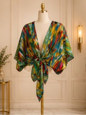 Colorful Tie-Front Women's Top